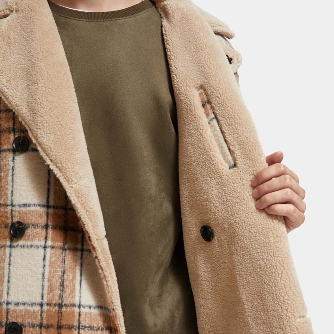 TEDDY LINED PEACOAT | OFF WHITE CAMEL CHECK
