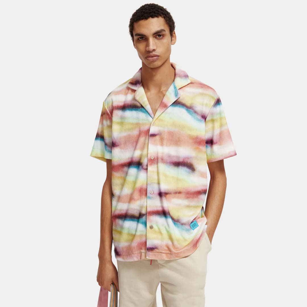 TOWELLING CAMP SHIRT | BLURRED LANDSCAPE PINK