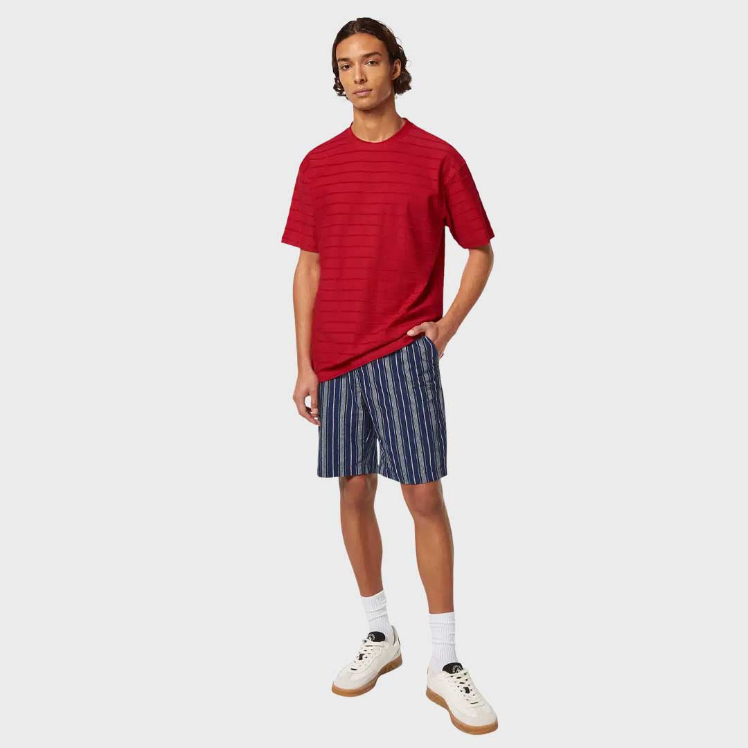 Towelling Striped T-Shirt | Red