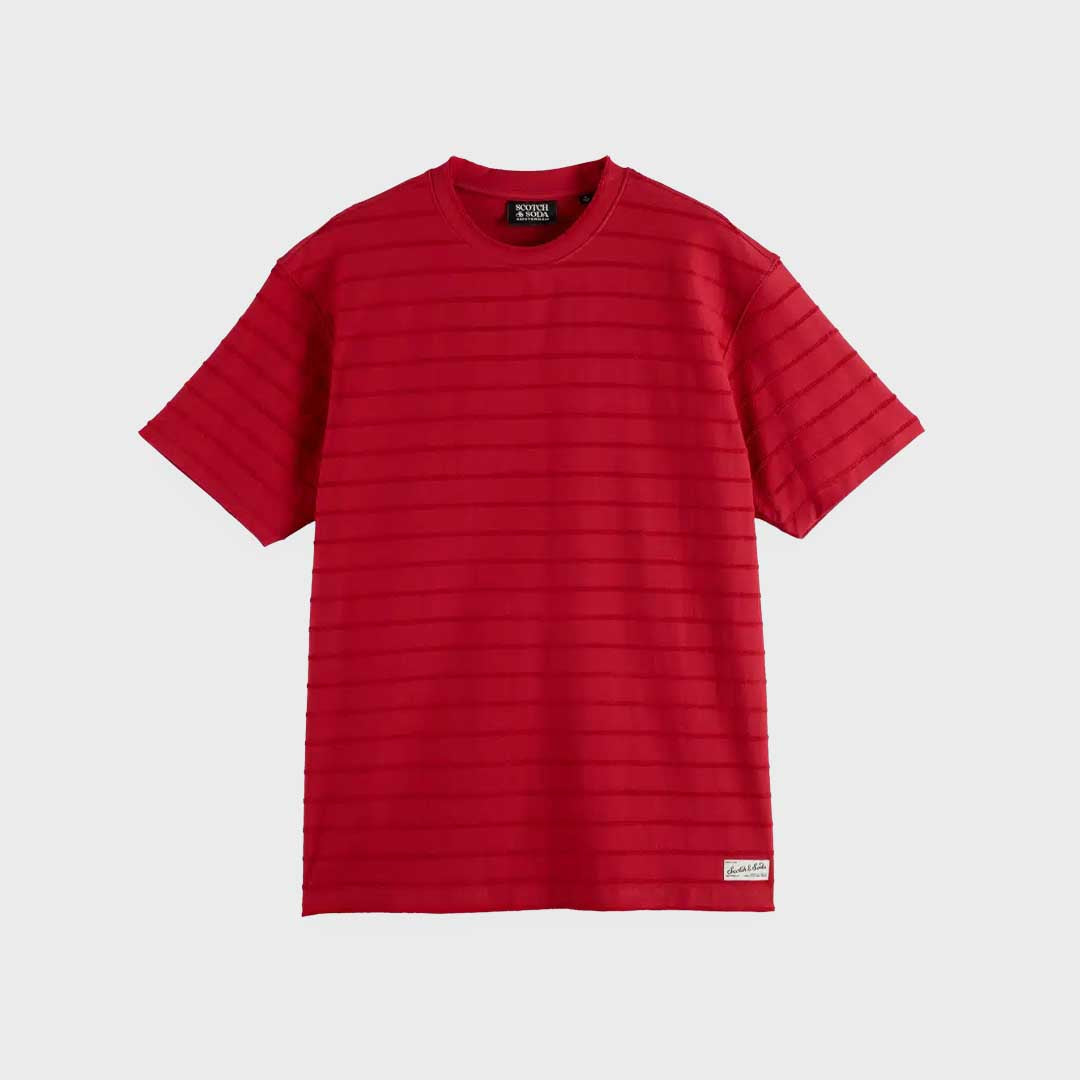 Towelling Striped T-Shirt | Red