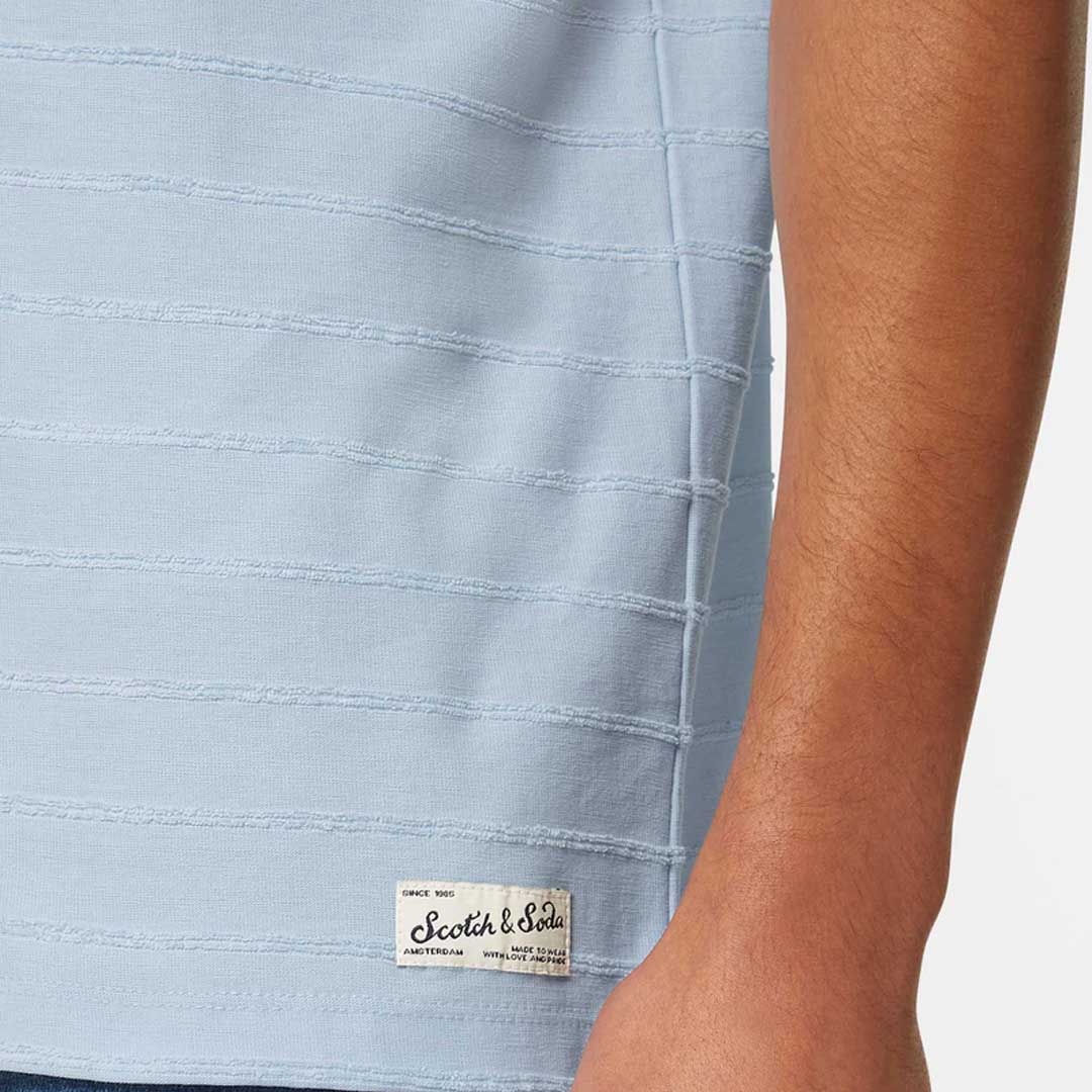 Towelling Striped T-Shirt | Shirting Blue