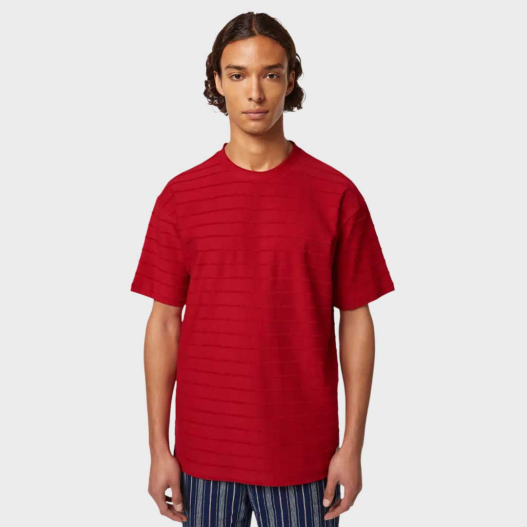 Towelling Striped T-Shirt | Red