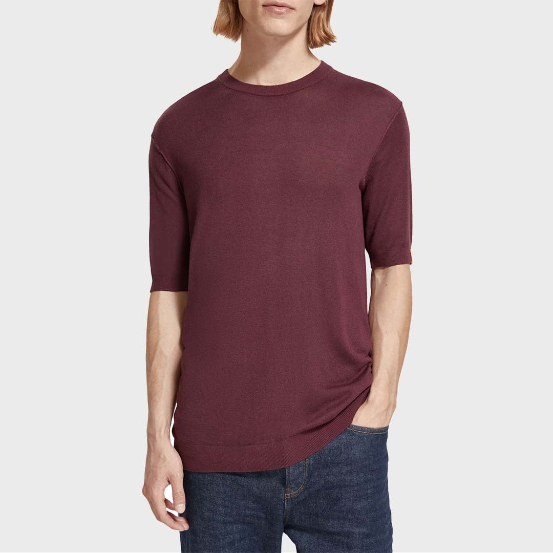 WOOL BLEND KNITTED T-SHIRT | BERRY WINE