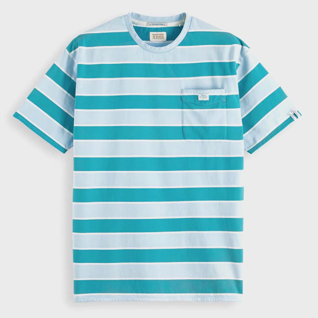 YARN-DYED STRIPE T-SHIRT | BLUE/GREEN STRIPE