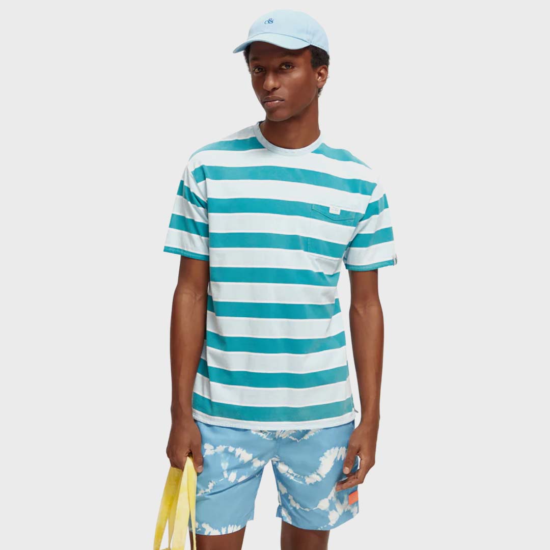 YARN-DYED STRIPE T-SHIRT | BLUE/GREEN STRIPE