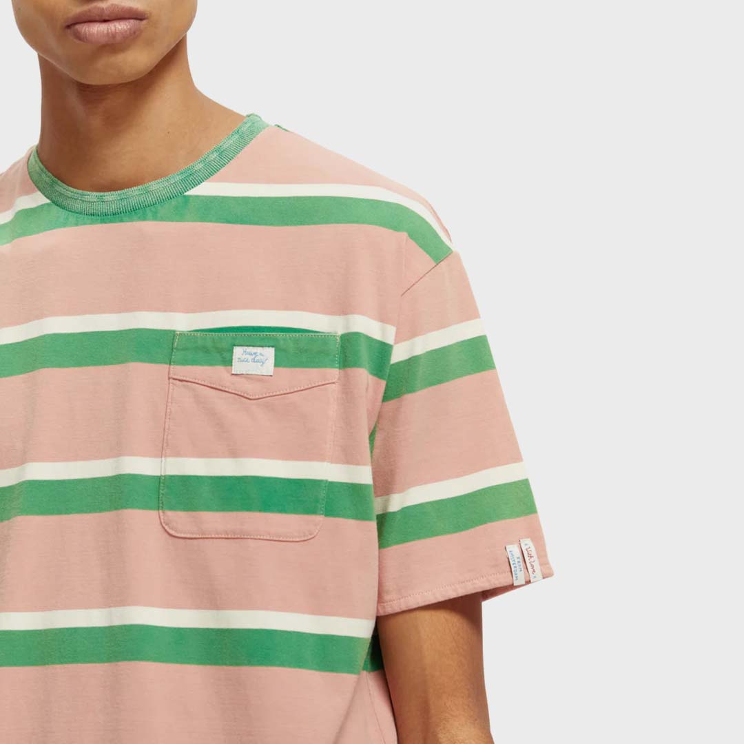 YARN-DYED STRIPE T-SHIRT | PINK/GREEN STRIPE