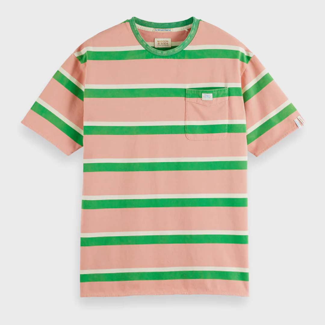 YARN-DYED STRIPE T-SHIRT | PINK/GREEN STRIPE