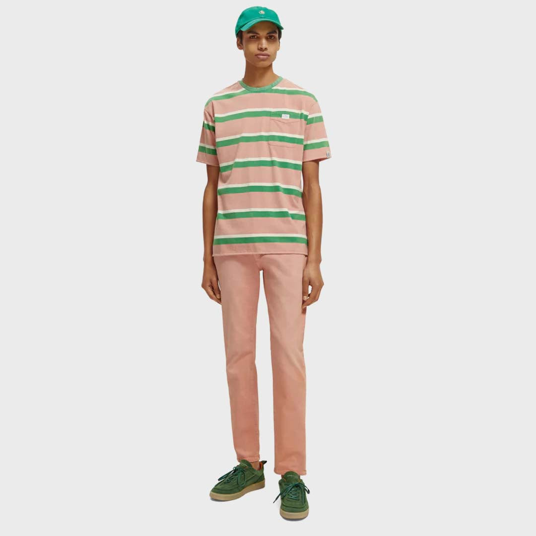 YARN-DYED STRIPE T-SHIRT | PINK/GREEN STRIPE