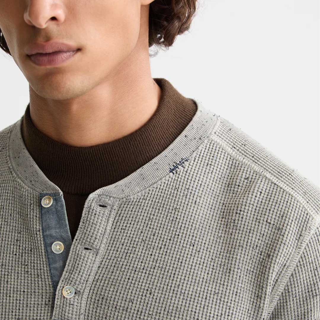Denim Washed Henley Shirt | Grey Melange