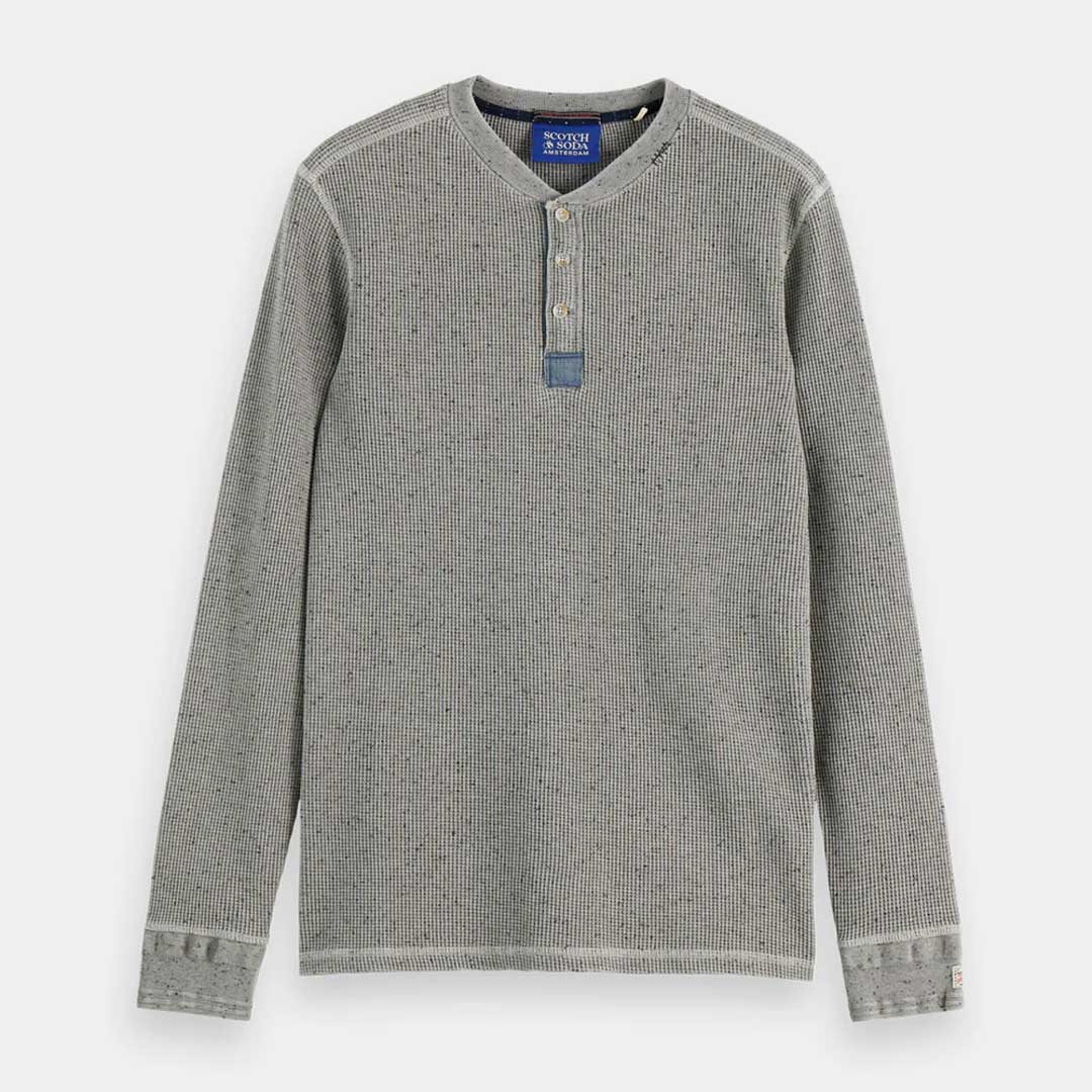 Denim Washed Henley Shirt | Grey Melange