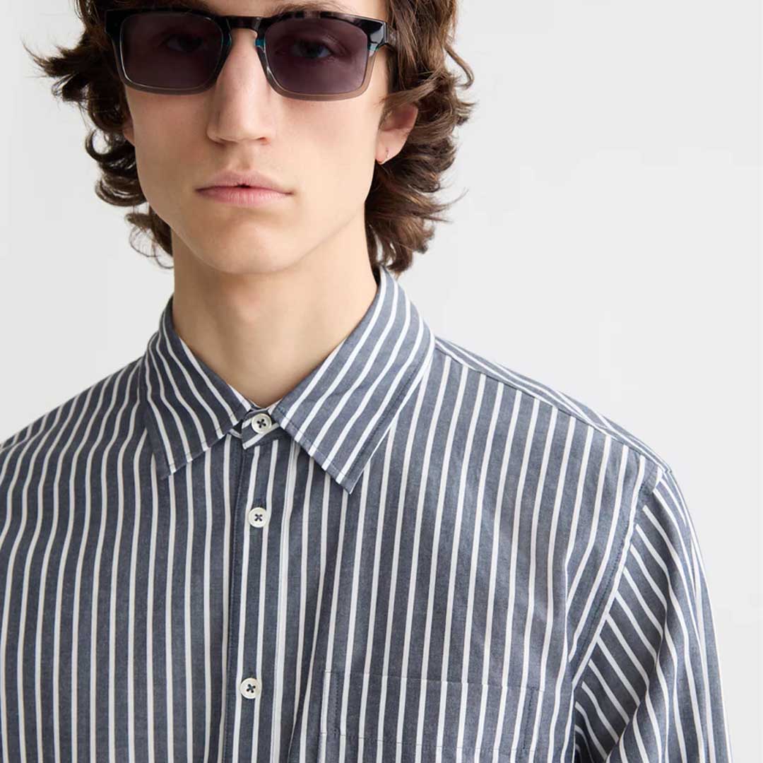 Striped Poplin Shirt | Sky Captain Stripes