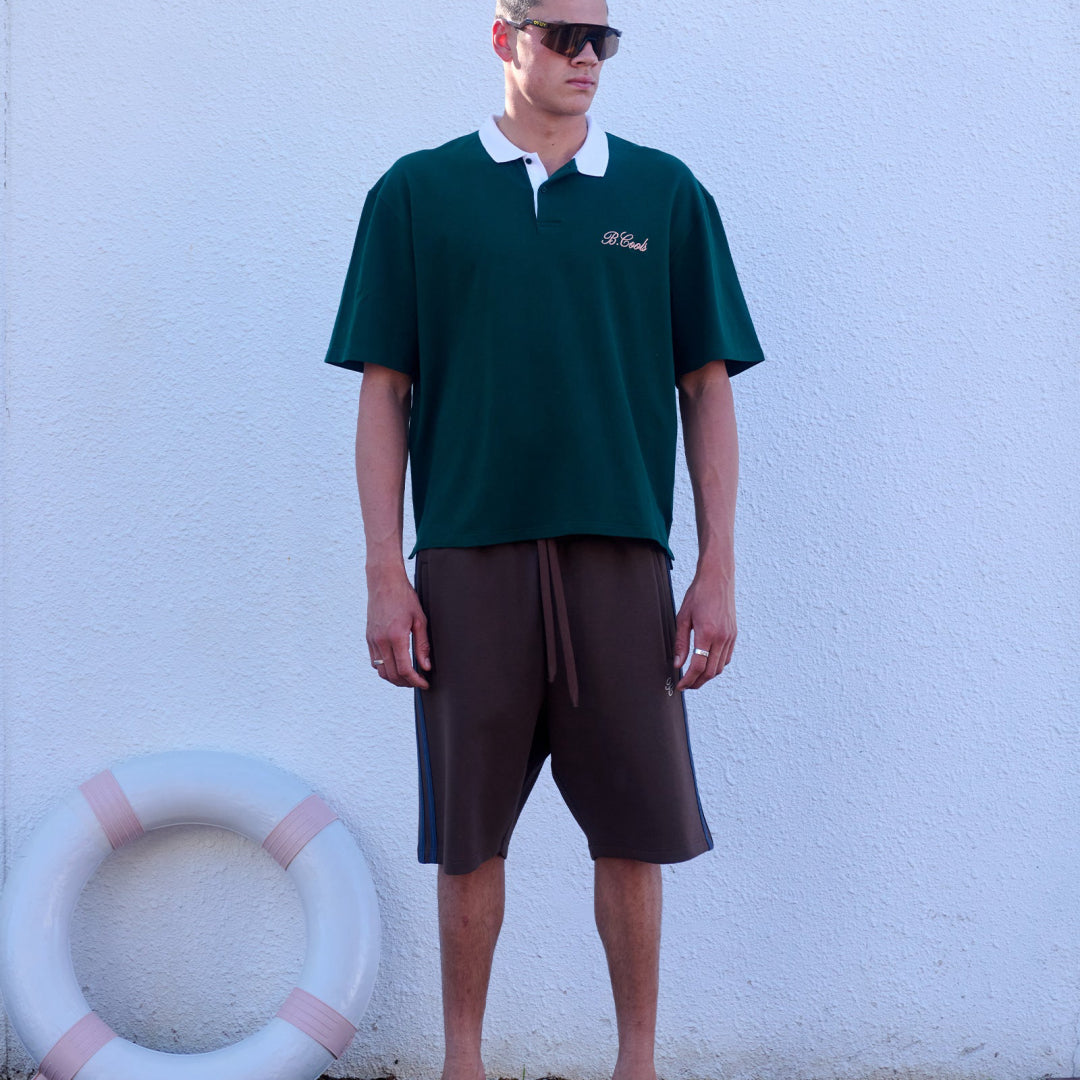 B.Cools Scribe Crop Polo in forest, back