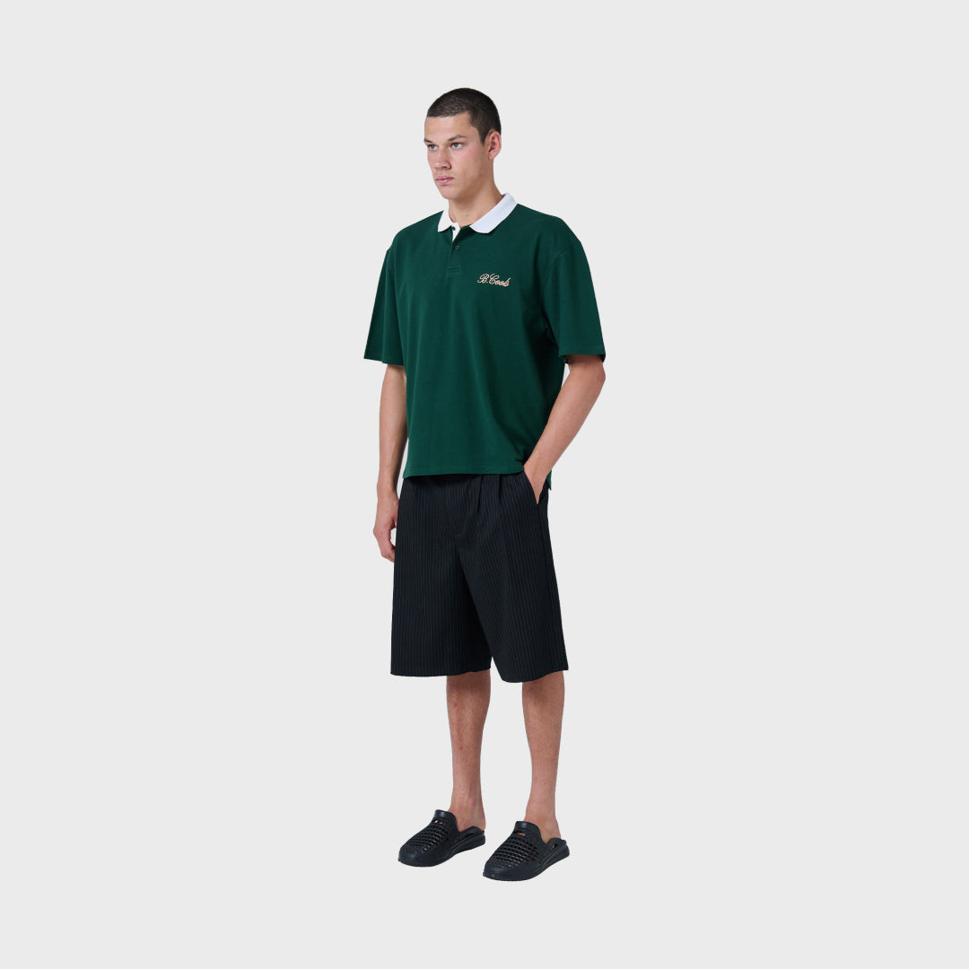 B.Cools Scribe Crop Polo in forest, contrast rib detail