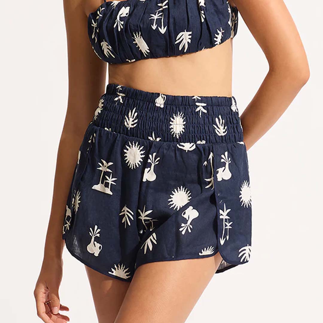 LA PALMA SHIRRING SHORT | TRUE NAVY