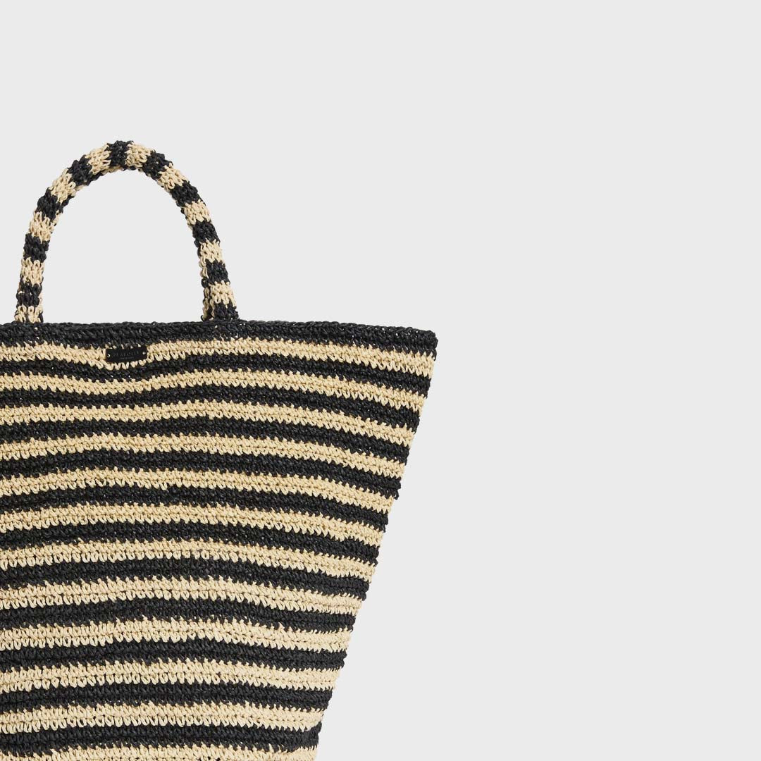 Large Open Weave Tote Bag | Natural Black