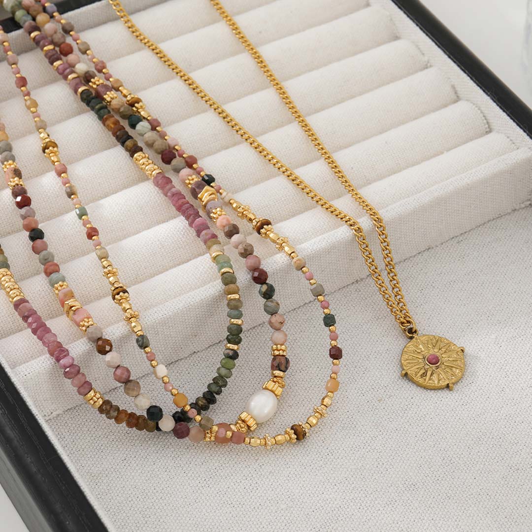 Dainty Cube Bead Necklace | Blush