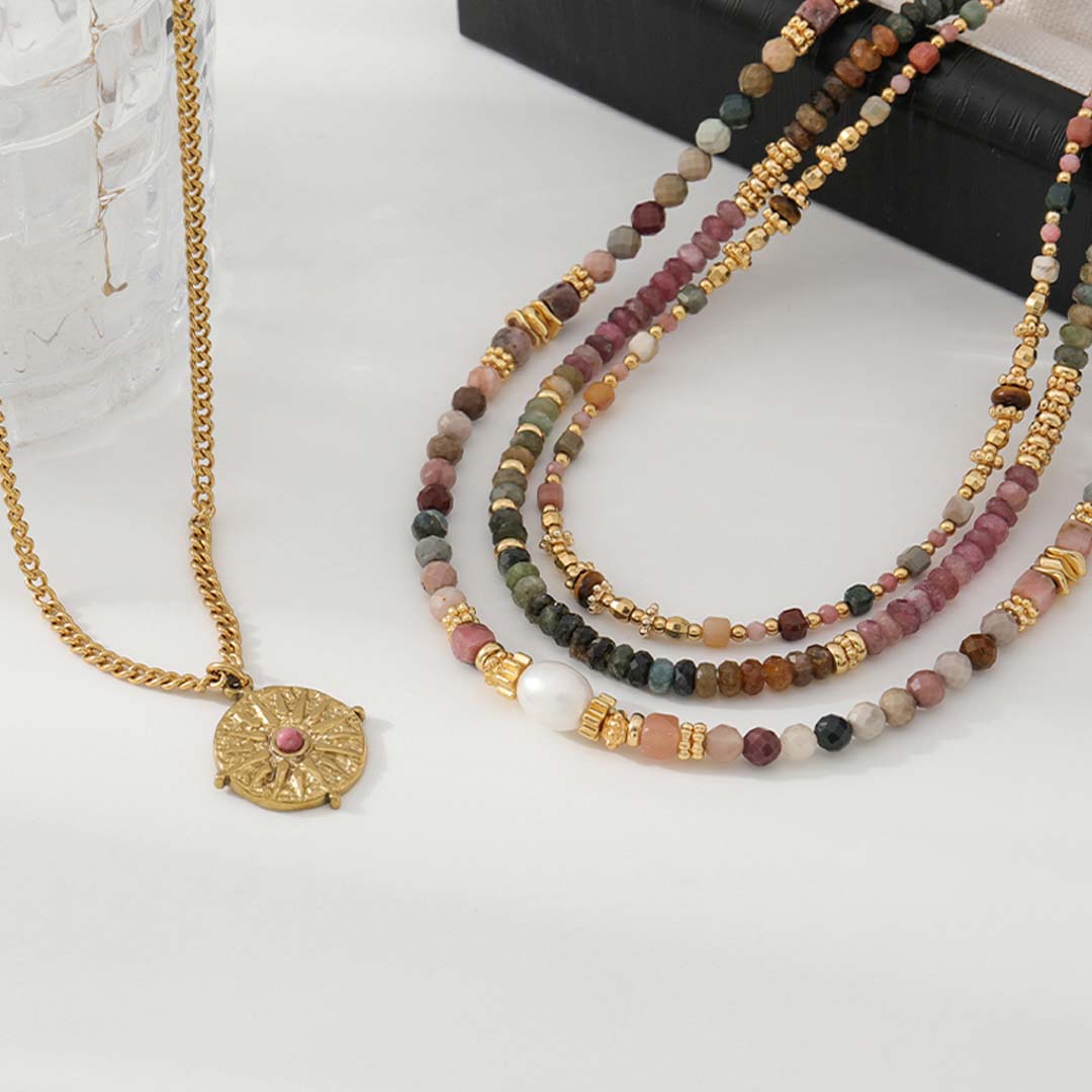 Dainty Cube Bead Necklace | Blush