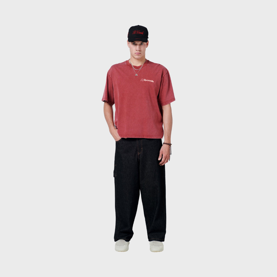 B.Cools Star Crop T-shirt in red, worn back