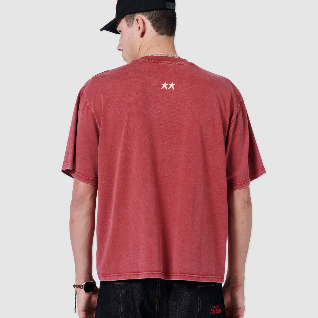B.Cools Star Crop T-shirt in red, worn detail