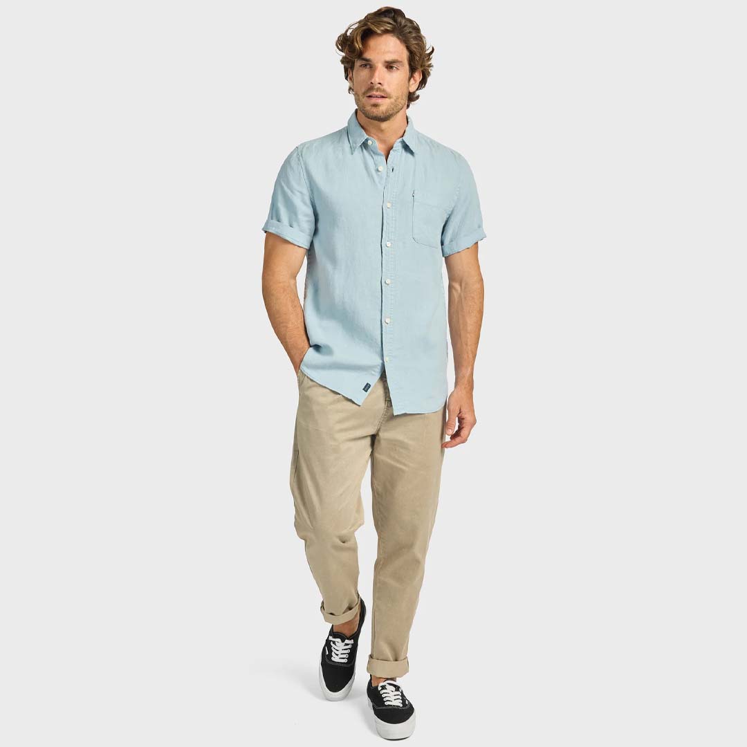 Hampton Ss Linen Shirt | Stone Blue