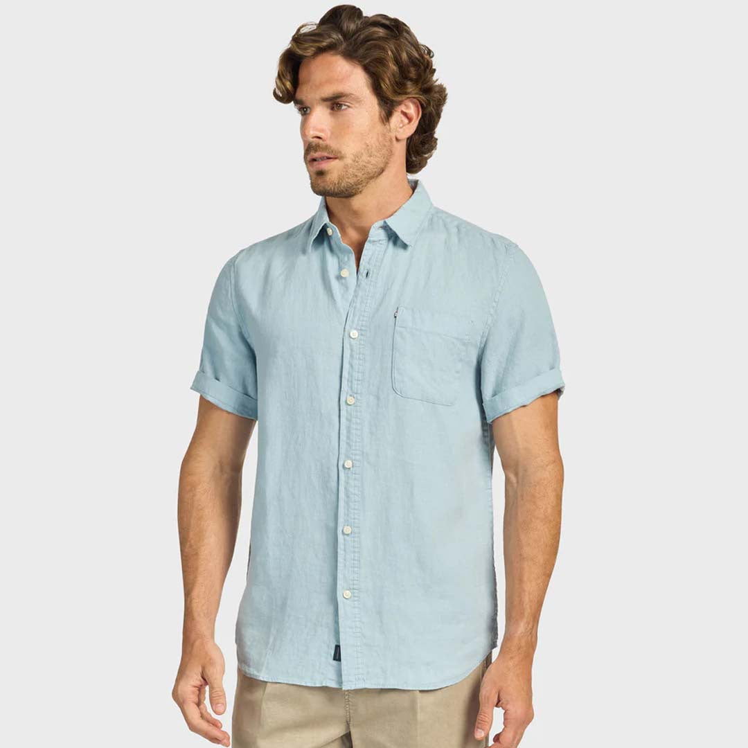 Hampton Ss Linen Shirt | Stone Blue
