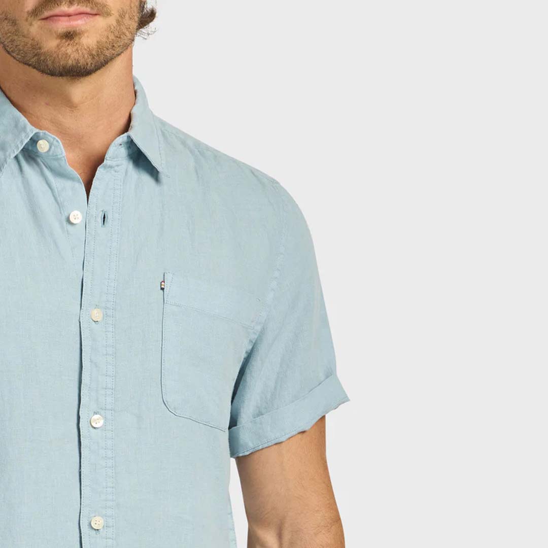 Hampton Ss Linen Shirt | Stone Blue