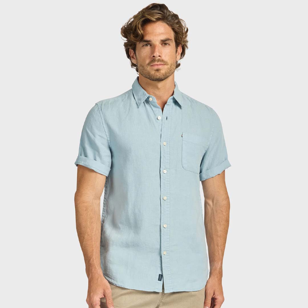 Hampton Ss Linen Shirt | Stone Blue