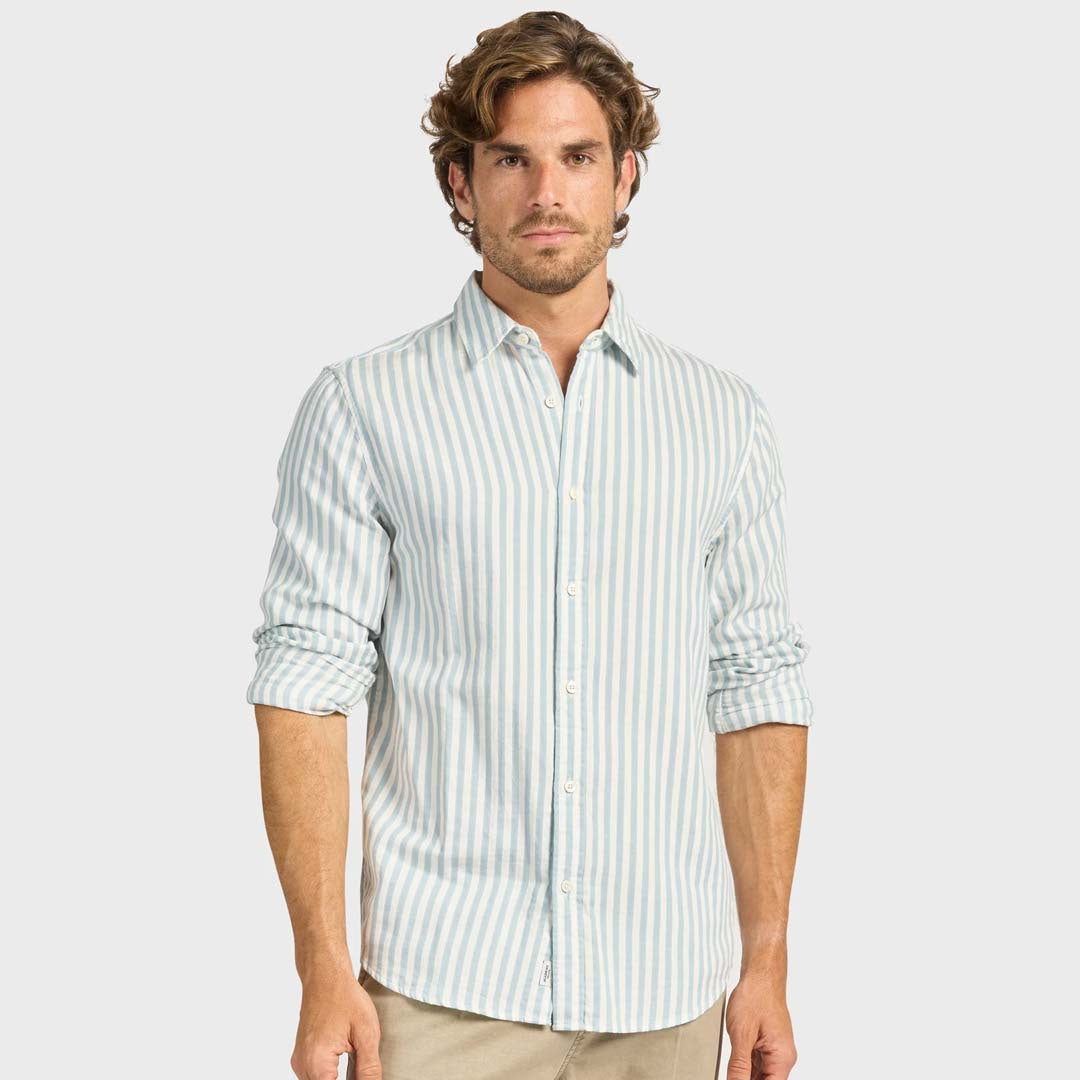 HARRY DOUBLE CLOTH SHIRT | STONE BLUE WHITE