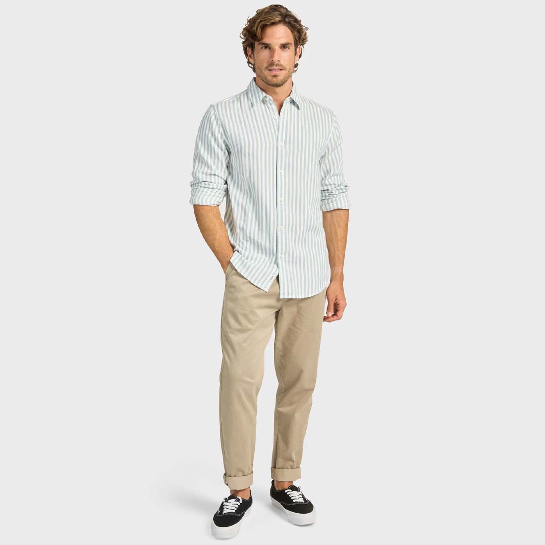 HARRY DOUBLE CLOTH SHIRT | STONE BLUE WHITE