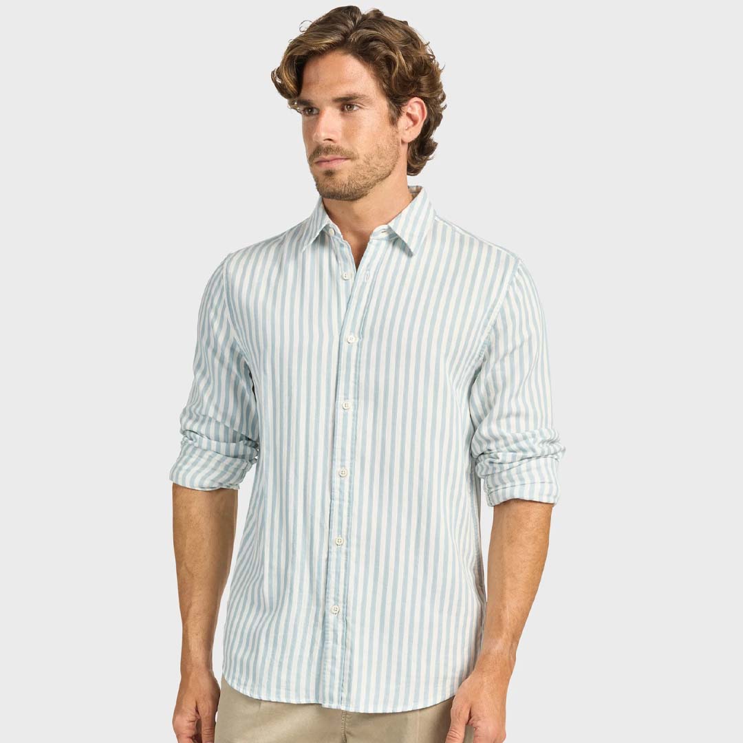 HARRY DOUBLE CLOTH SHIRT | STONE BLUE WHITE
