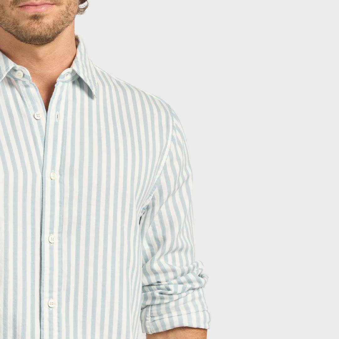 HARRY DOUBLE CLOTH SHIRT | STONE BLUE WHITE
