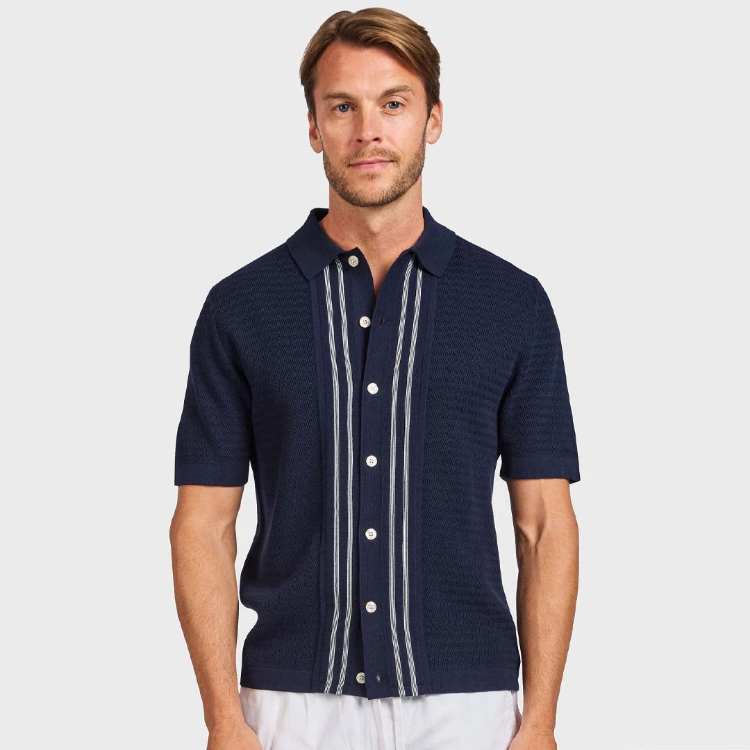 ROSS STRIPE KNIT SS SHIRT | NAVY
