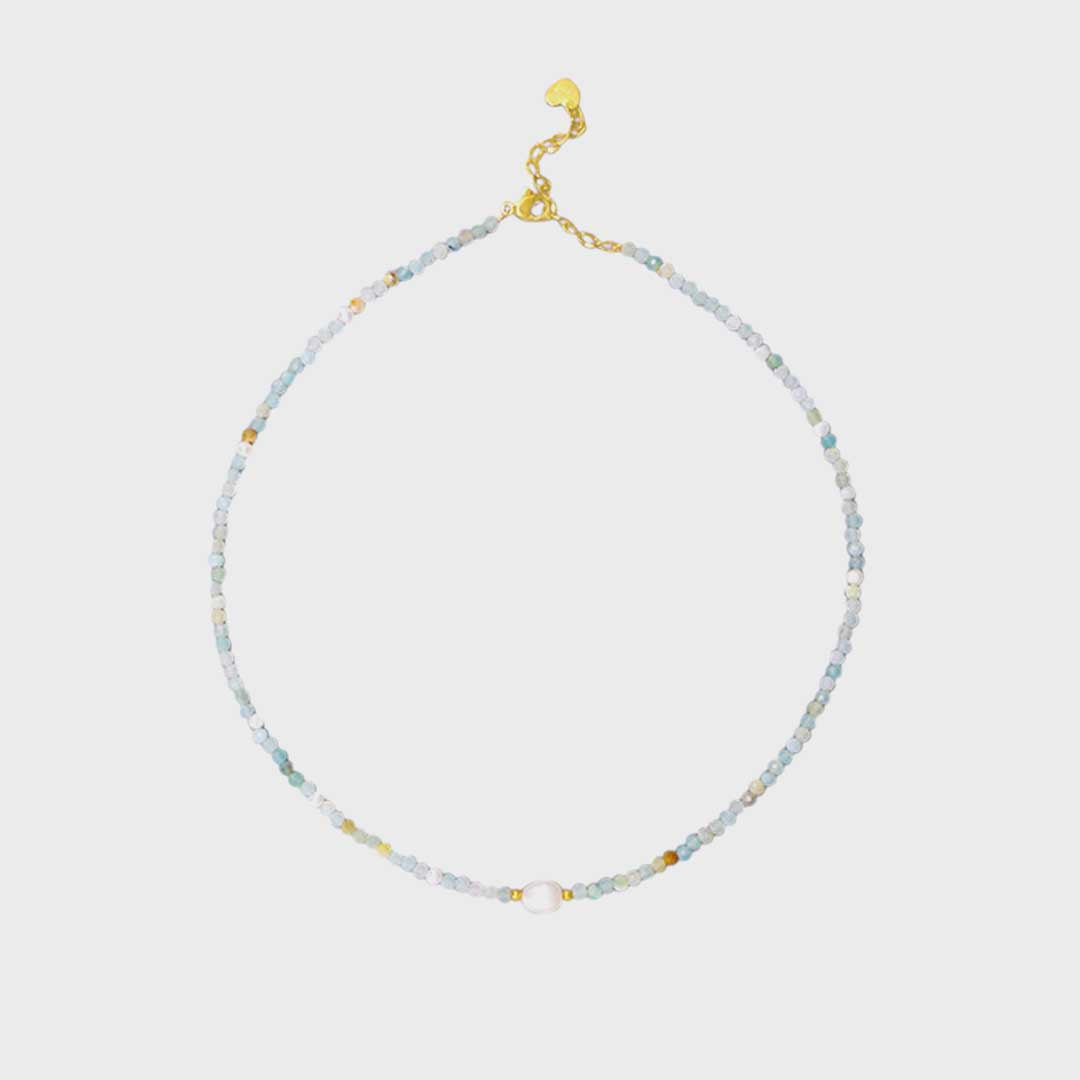 Aqua Cut Stone + Freshwater Pearl Necklace