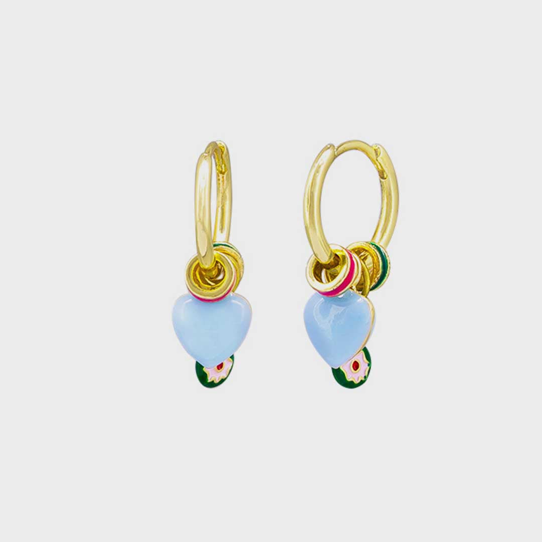 Heart Charms Huggies | Blue