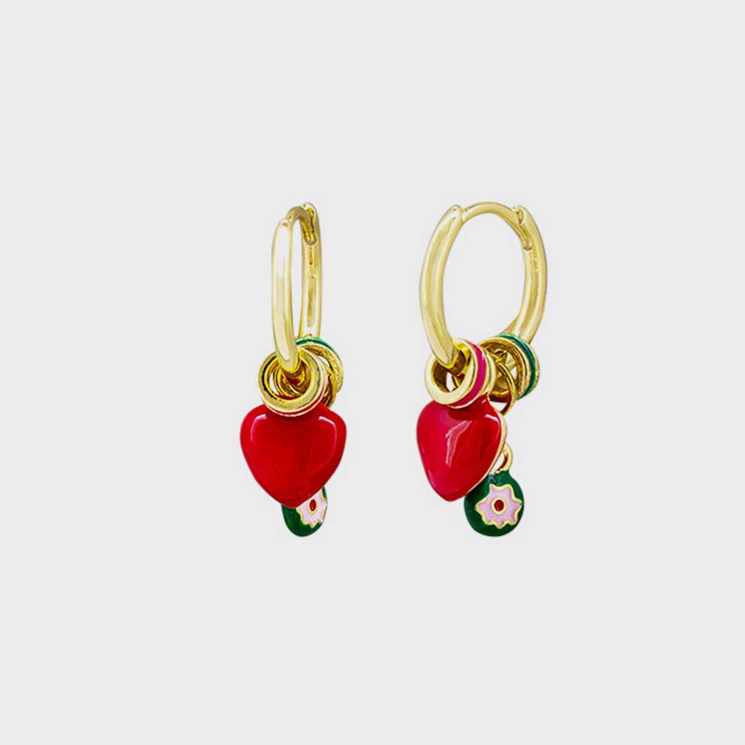 Heart Charms Huggies | Red