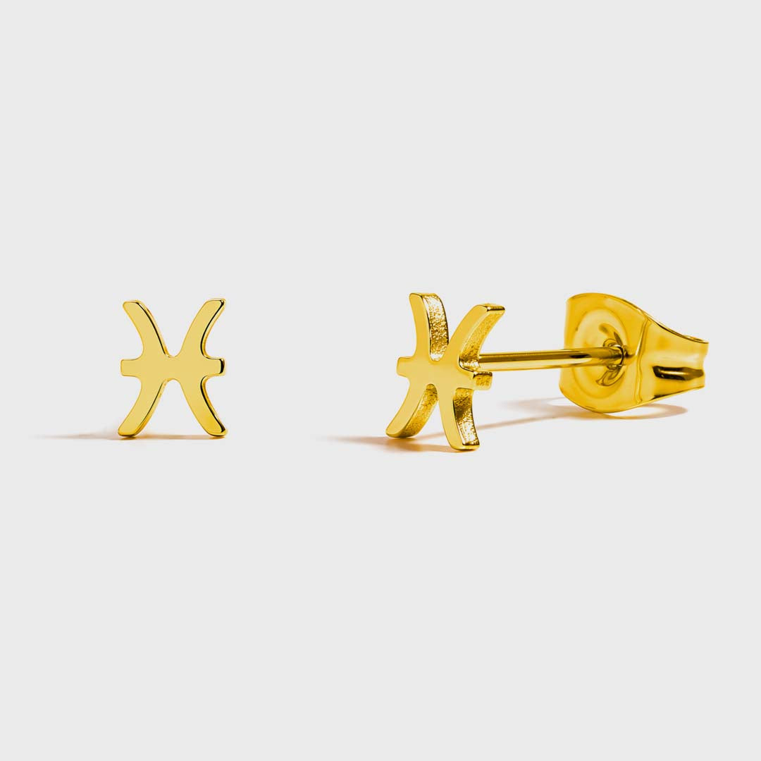 Zodiac Stud Earrings | Gold Pisces