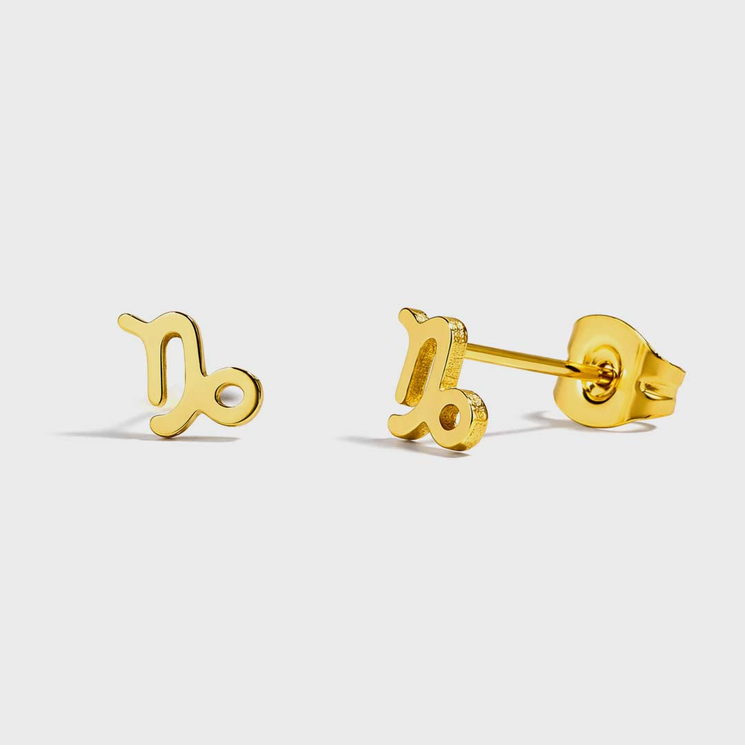 Zodiac Stud Earrings | Gold Capricorn