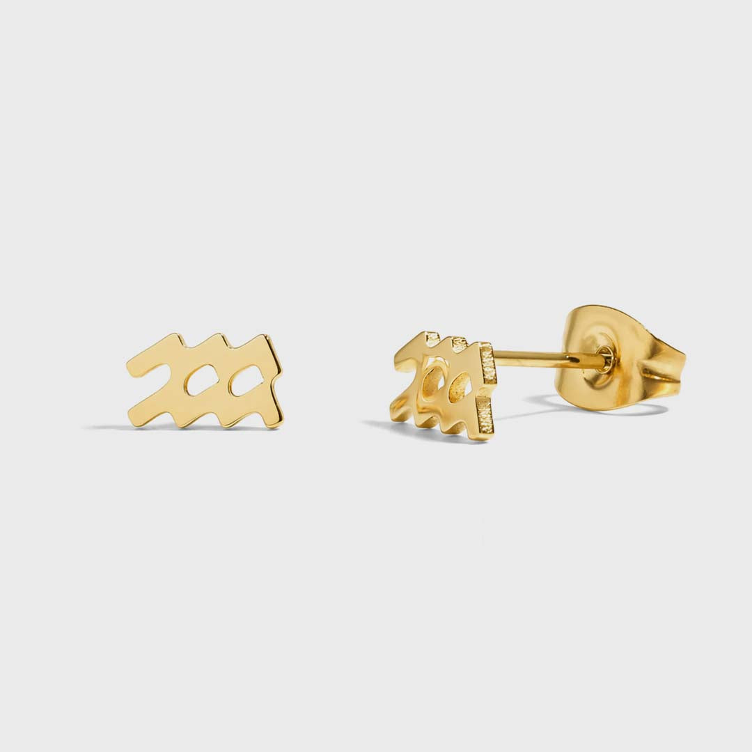 Zodiac Stud Earrings | Gold Aquarius