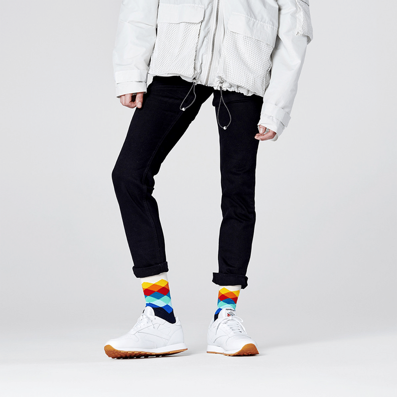 Faded Diamond Sock (6450) | White / Red / Navy