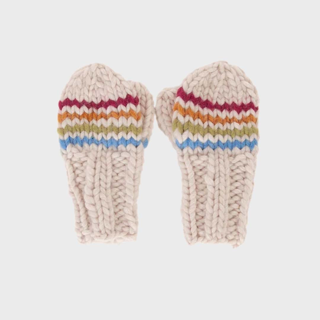 RAINBOW STRIPE MITTENS - NATURAL