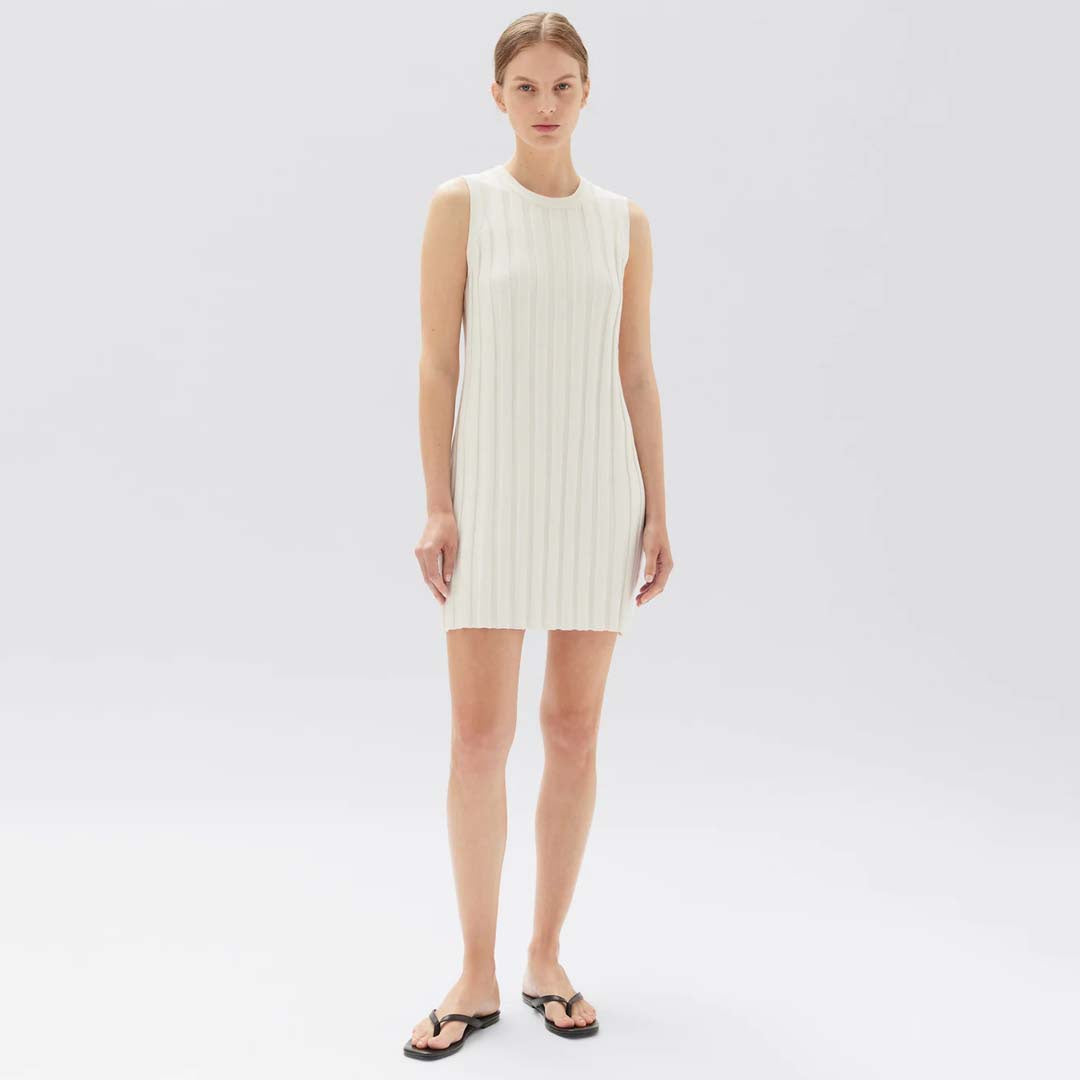 ALANA KNIT RIB MINI DRESS | ANTIQUE WHITE