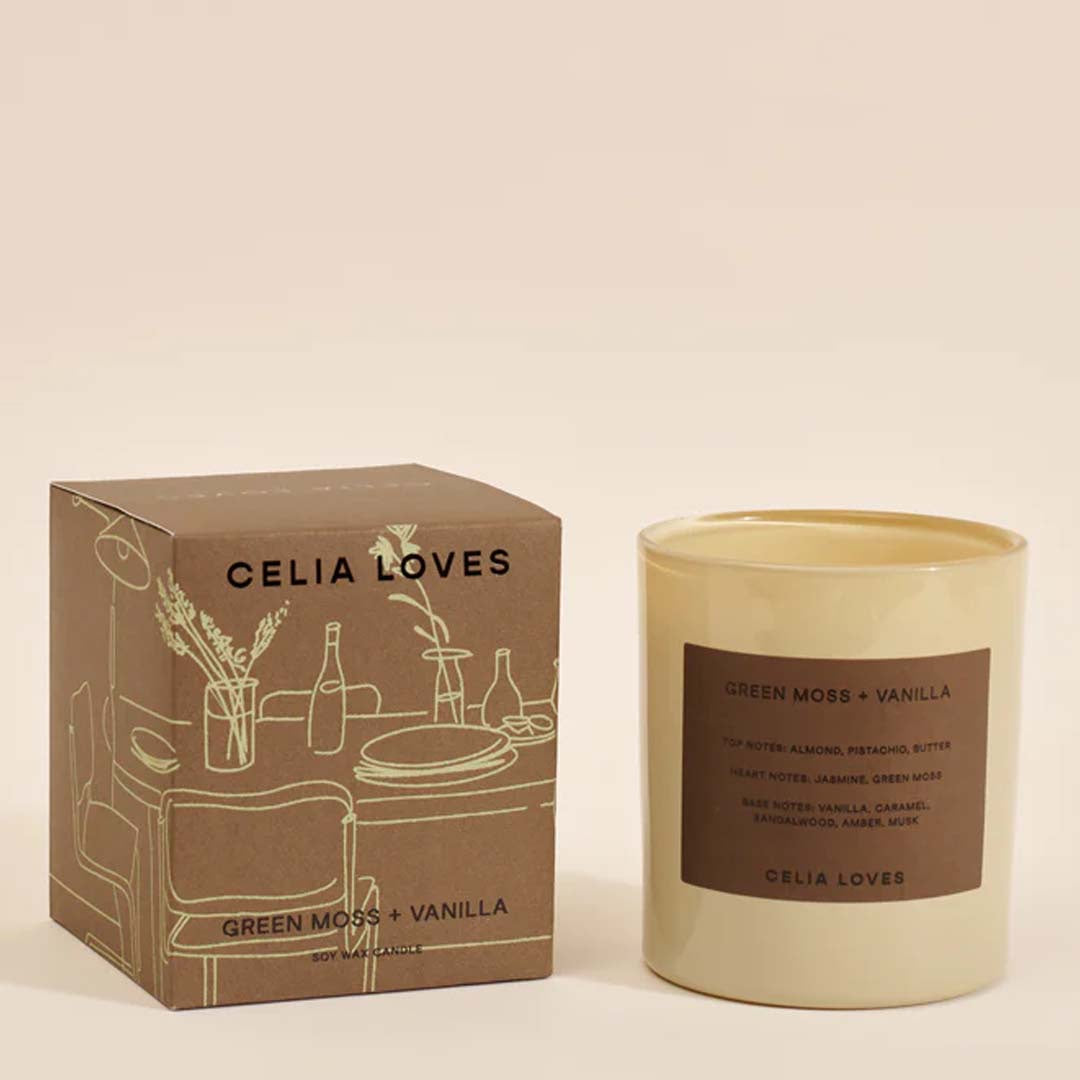 Celia Loves Candle 80hr | Green Moss + Vanilla