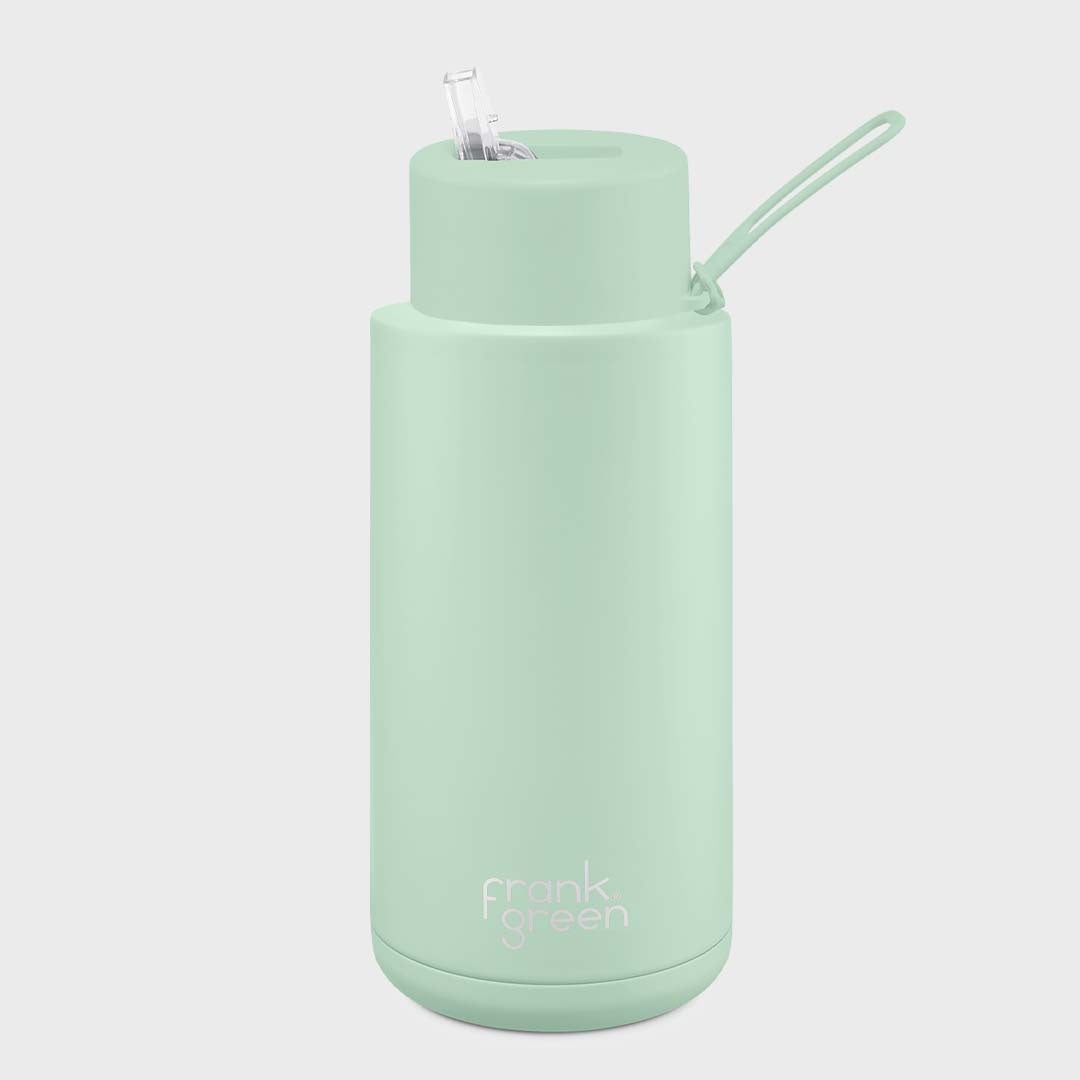 Frank Green Reusable Ceramic Bottle with Straw Lid Mint Gelato 1L