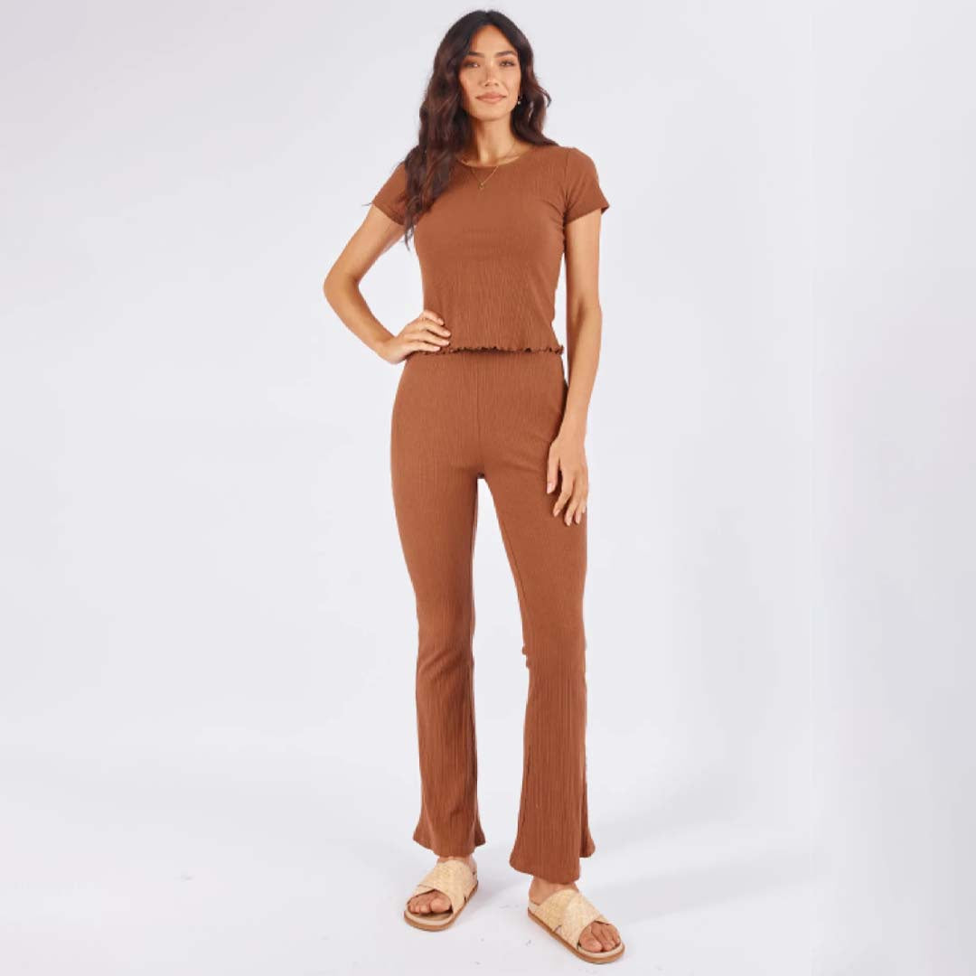 Girl and The Sun Sophie Coffee Ribbed Flared Pants