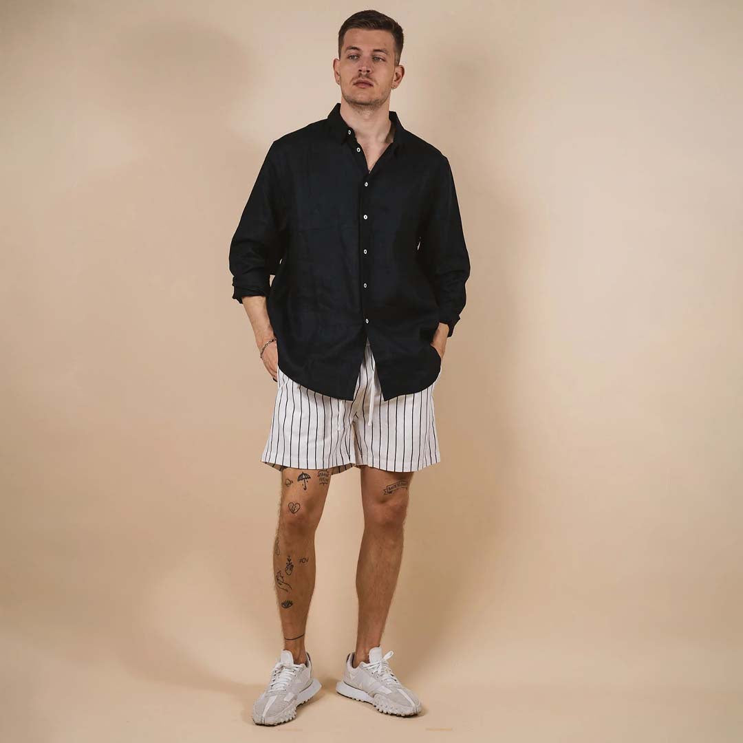 AMALFI LINEN SHIRT - ASPHALT