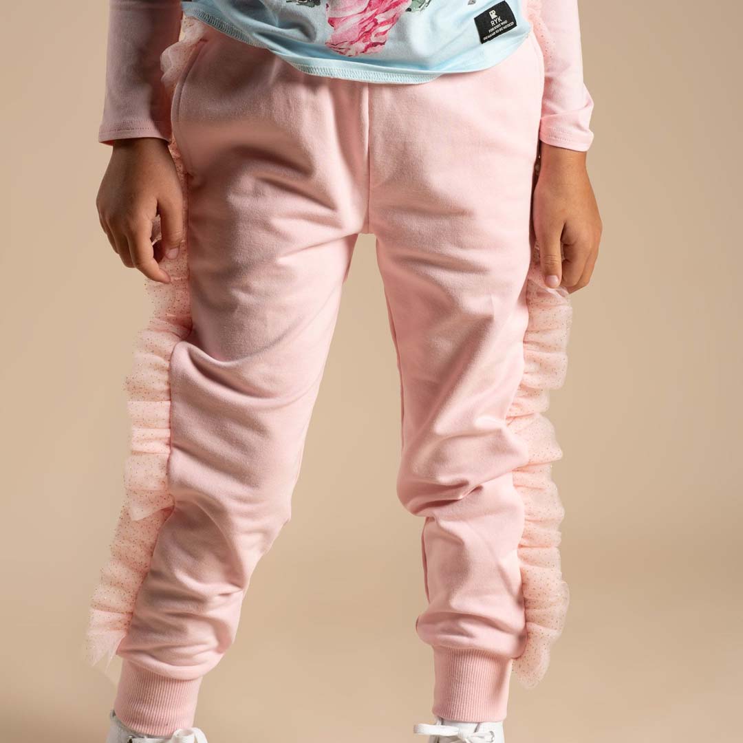 GLITTER RUFFLES TRACK PANTS