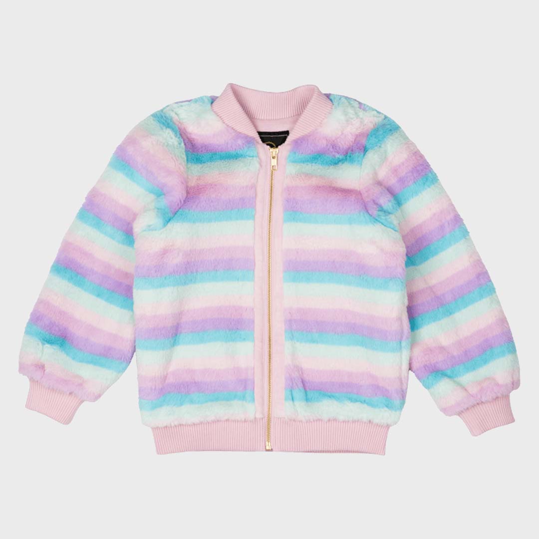 PASTEL STRIPE FAUX FUR JACKET