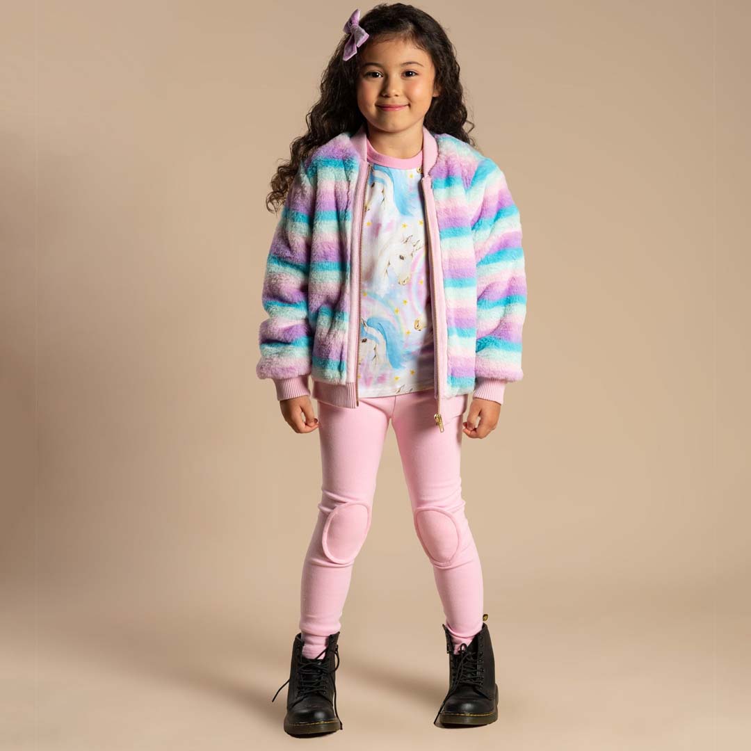 PASTEL STRIPE FAUX FUR JACKET