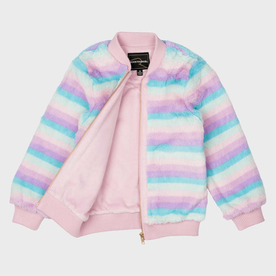 PASTEL STRIPE FAUX FUR JACKET