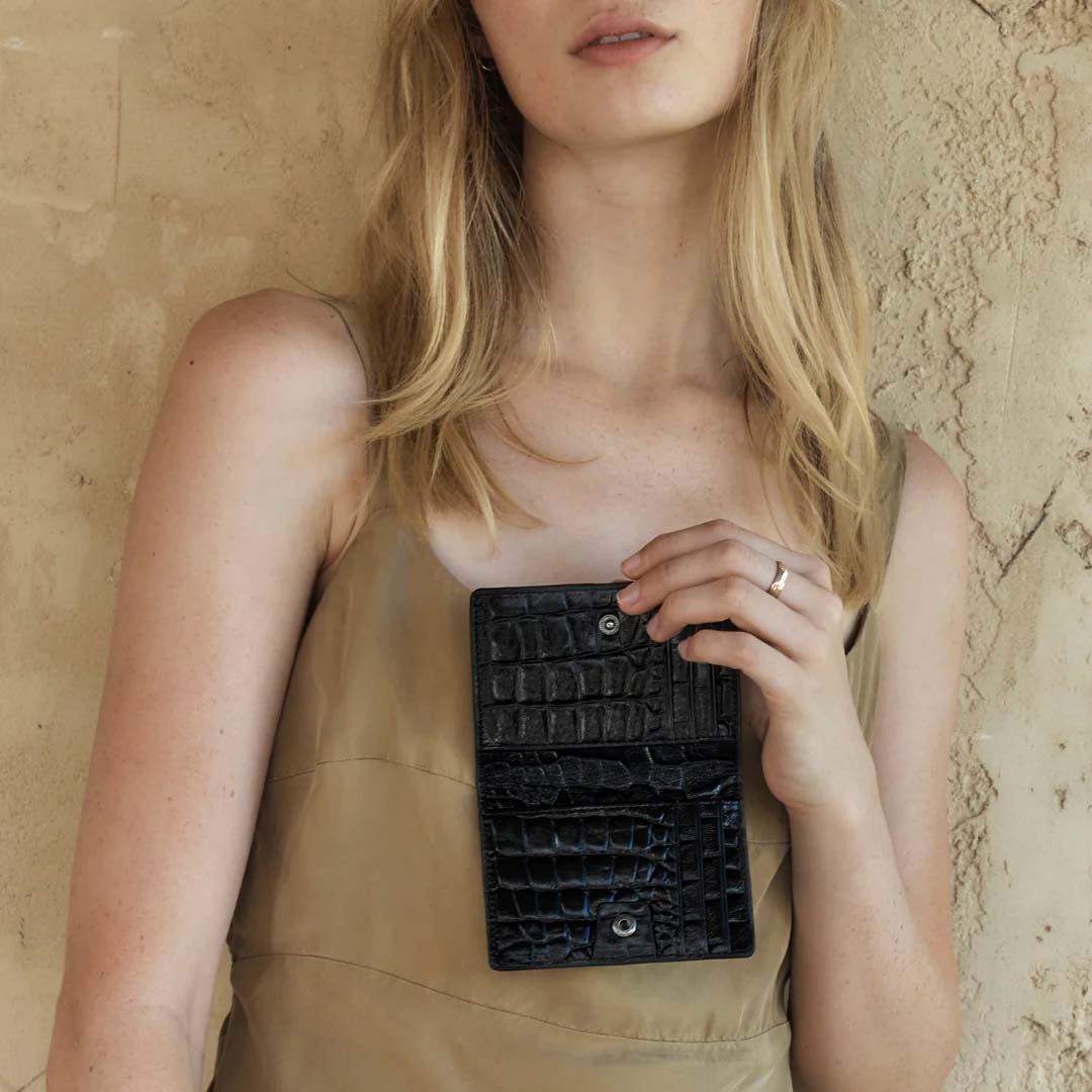 Easy Does It Wallet | Black Croc Emboss